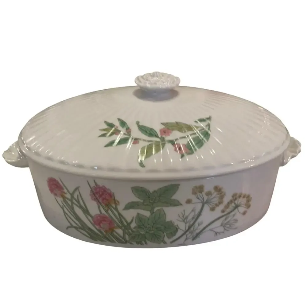 Vintage oval, Shafford Herb’s & Spice’s MCM Leaf Handles casserole serving dish
